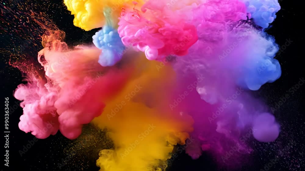 Colorful ink exploding and mixing on black background Colorful ink exploding and mixing on black background