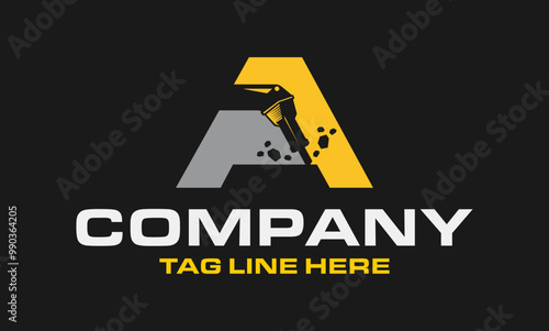 Initial Letter A Drill Logo, Stone Crusher Drill, Logo Design