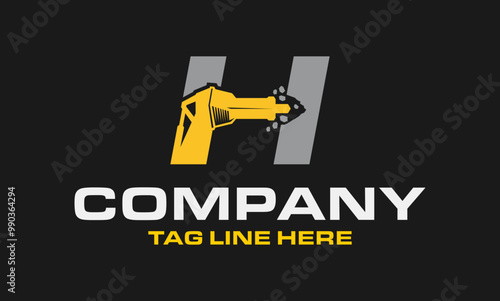 Initial Letter H Drill Logo, Stone Crusher Drill, Logo Design