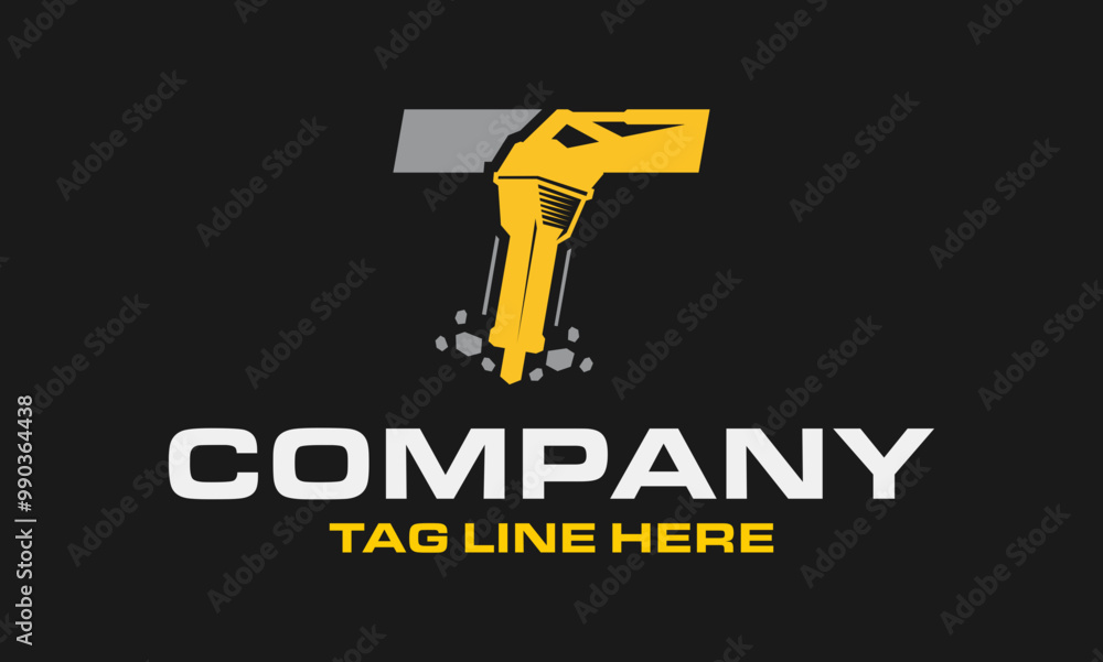 Initial Letter T Drill Logo, Stone Crusher Drill, Logo Design Initial Letter T Drill Logo, Stone Crusher Drill, Logo Design