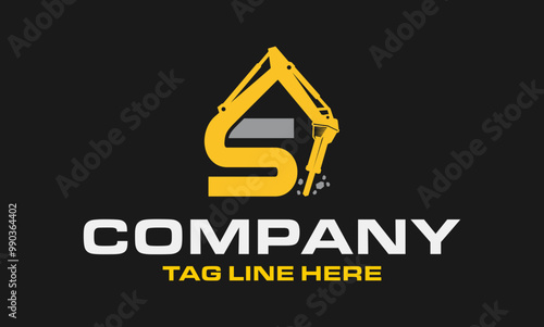 Initial Letter S Drill Logo, Stone Crusher Drill, Logo Design
