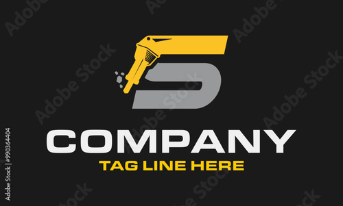 Initial Letter S Drill Logo, Stone Crusher Drill, Logo Design