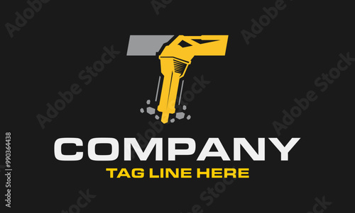 Initial Letter T Drill Logo, Stone Crusher Drill, Logo Design