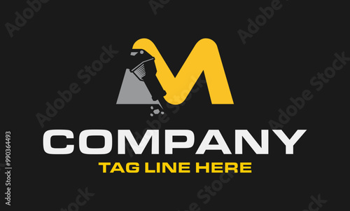 Initial Letter M Drill Logo, Stone Crusher Drill, Logo Design