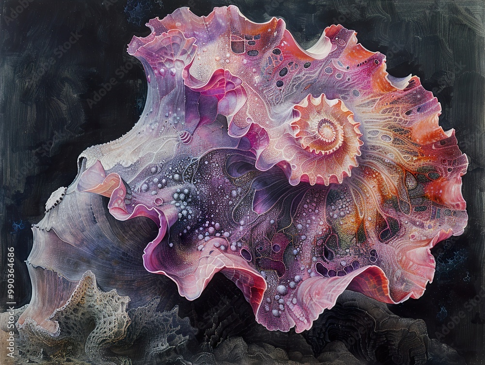 Intricate Pink Seashell with Detailed Texture - Abstract Art Painting Intricate Pink Seashell with Detailed Texture - Abstract Art Painting