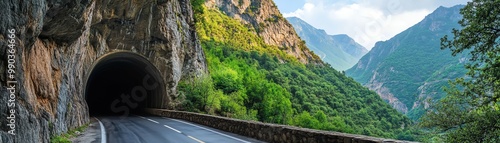 Mountain tunnel with scenic road view
