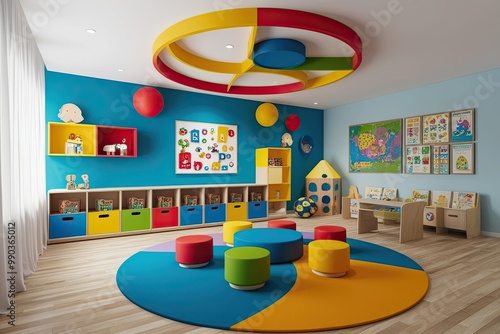 Vibrant Playroom Mockup Depiction: Creative Children's Area Design in 3D Render