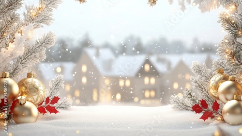 Minimalist Christmas Banner with Snowy Winter Village