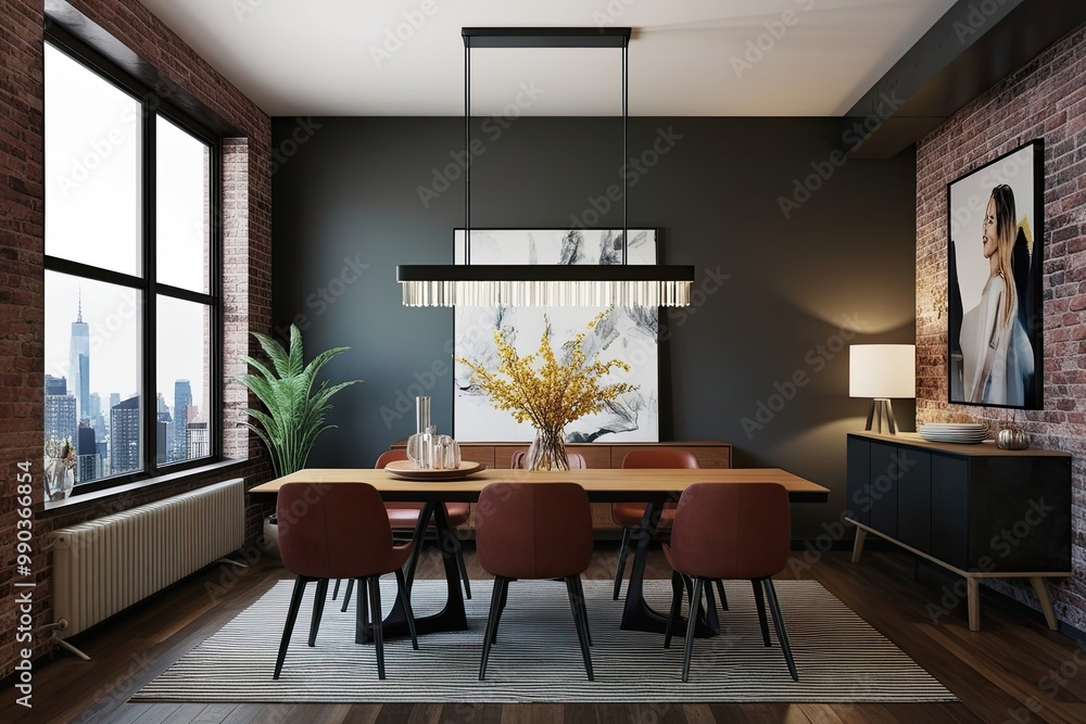 Fototapeta premium Trendy Loft Mockup featuring a Contemporary Modern Dining Room Interior Display