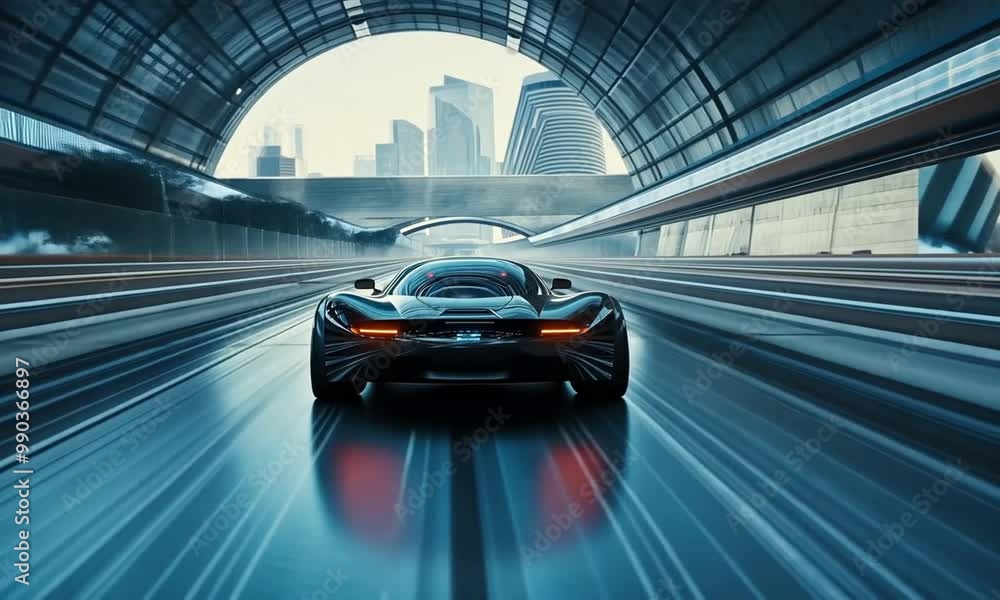 A sleek, futuristic car speeding through a high-tech tunnel. A sleek, futuristic car speeding through a high-tech tunnel.