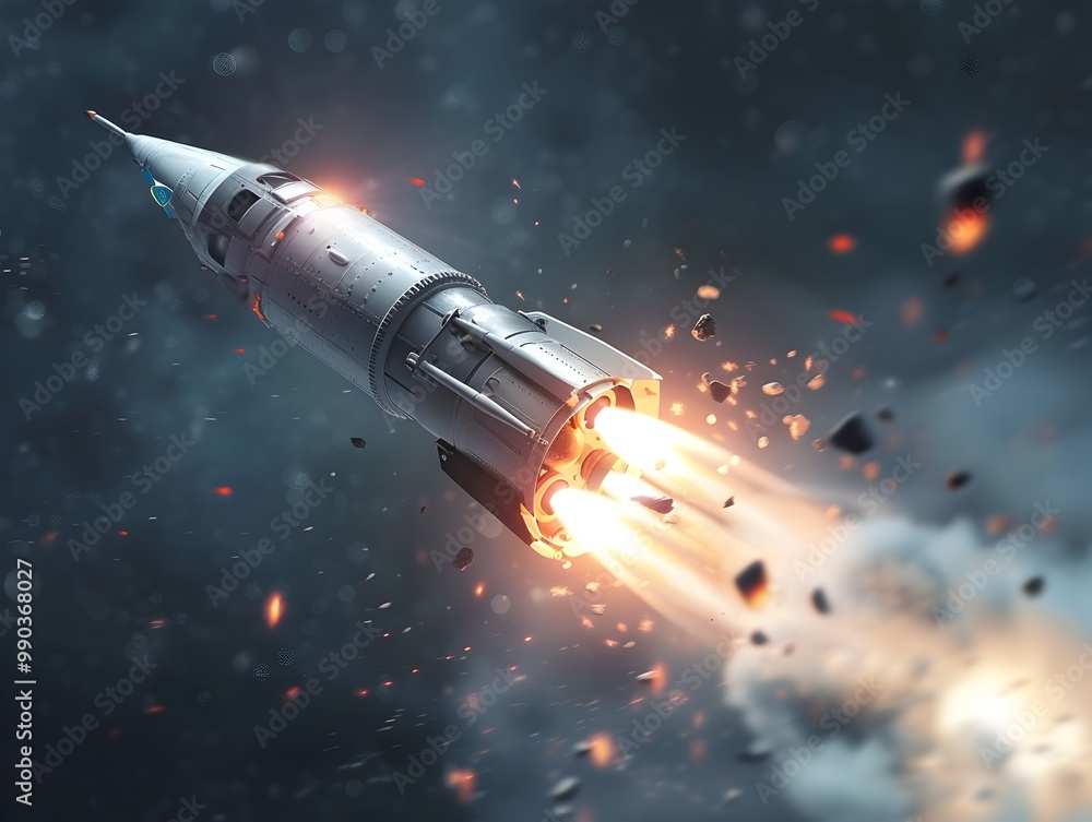 Fototapeta premium Dramatic Rocket Booster Captures Intense Upward Launch