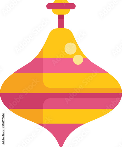 Colorful whirligig toy is spinning and balancing on a white background