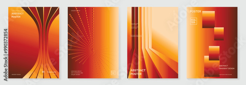 Collection of 70s color gradient poster background vector. Set of retro wall decoration, groovy, trippy, geometric shape. Vintage hippie wall art for interior, decorative, banner, cover, card.