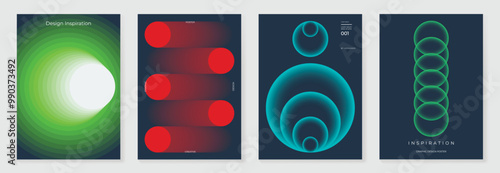 Modern gradient poster background vector set. Minimalist style cover template with vibrant perspective 3d geometric prism shapes collection. Ideal design for social media, cover, banner, flyer.