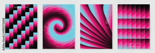 Wallpaper Mural Modern gradient poster background vector set. Minimalist style cover template with vibrant perspective 3d geometric prism shapes collection. Ideal design for social media, cover, banner, flyer. Torontodigital.ca