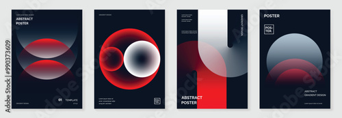 Modern gradient poster background vector set. Minimalist style cover template with vibrant perspective 3d geometric prism shapes collection. Ideal design for social media, cover, banner, flyer.