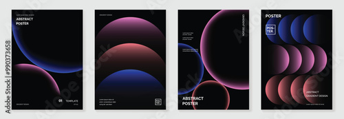Modern gradient poster background vector set. Minimalist style cover template with vibrant perspective 3d geometric prism shapes collection. Ideal design for social media, cover, banner, flyer.