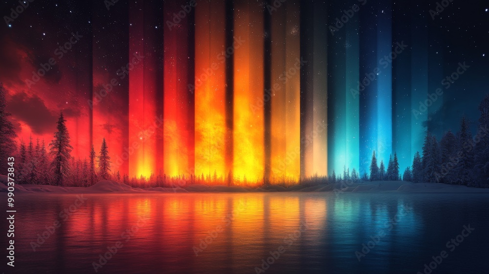 A Night Sky Filled with Vibrant Lights Over a Frozen Lake A Night Sky Filled with Vibrant Lights Over a Frozen Lake