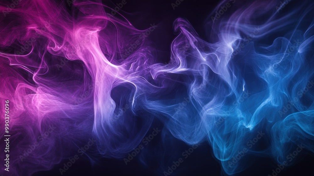 Fototapeta premium Abstract background featuring thin smoke waves flowing gracefully on a dark background, bright color gradients. Fluid movement and smooth quality create a visual for technology wallpapers and banners.