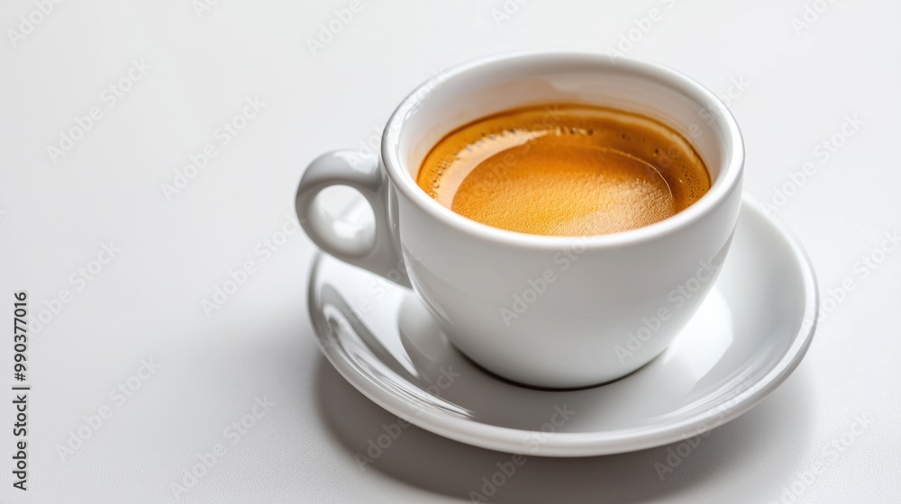 Freshly Brewed Espresso in a White Cup on a Saucer Ready to Enjoy Freshly Brewed Espresso in a White Cup on a Saucer Ready to Enjoy