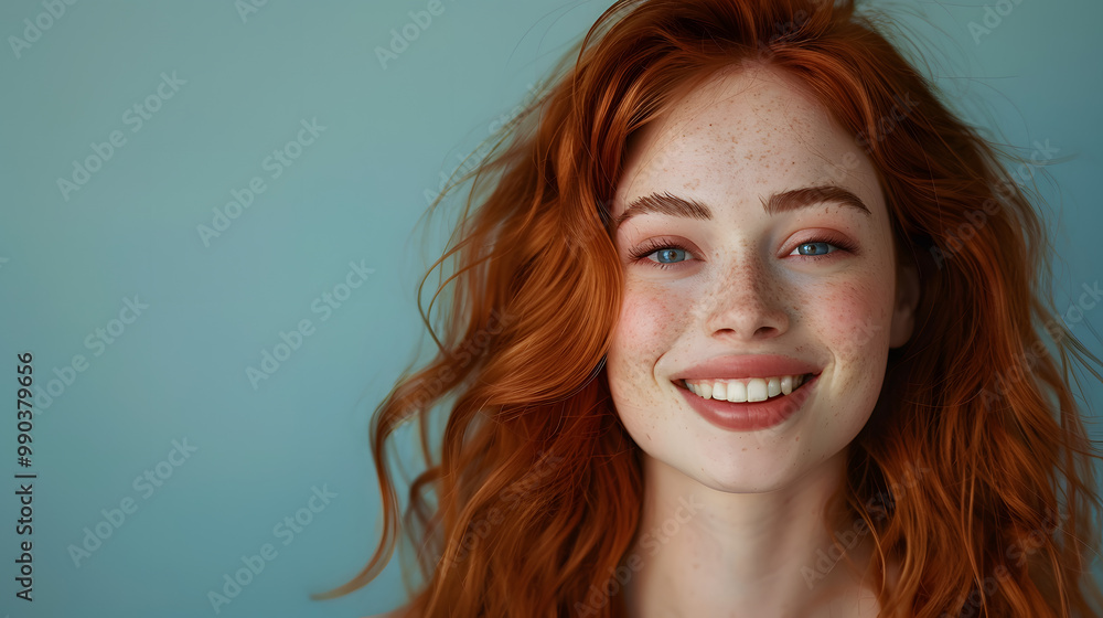 Fototapeta premium Happy young redhead lady looking camera