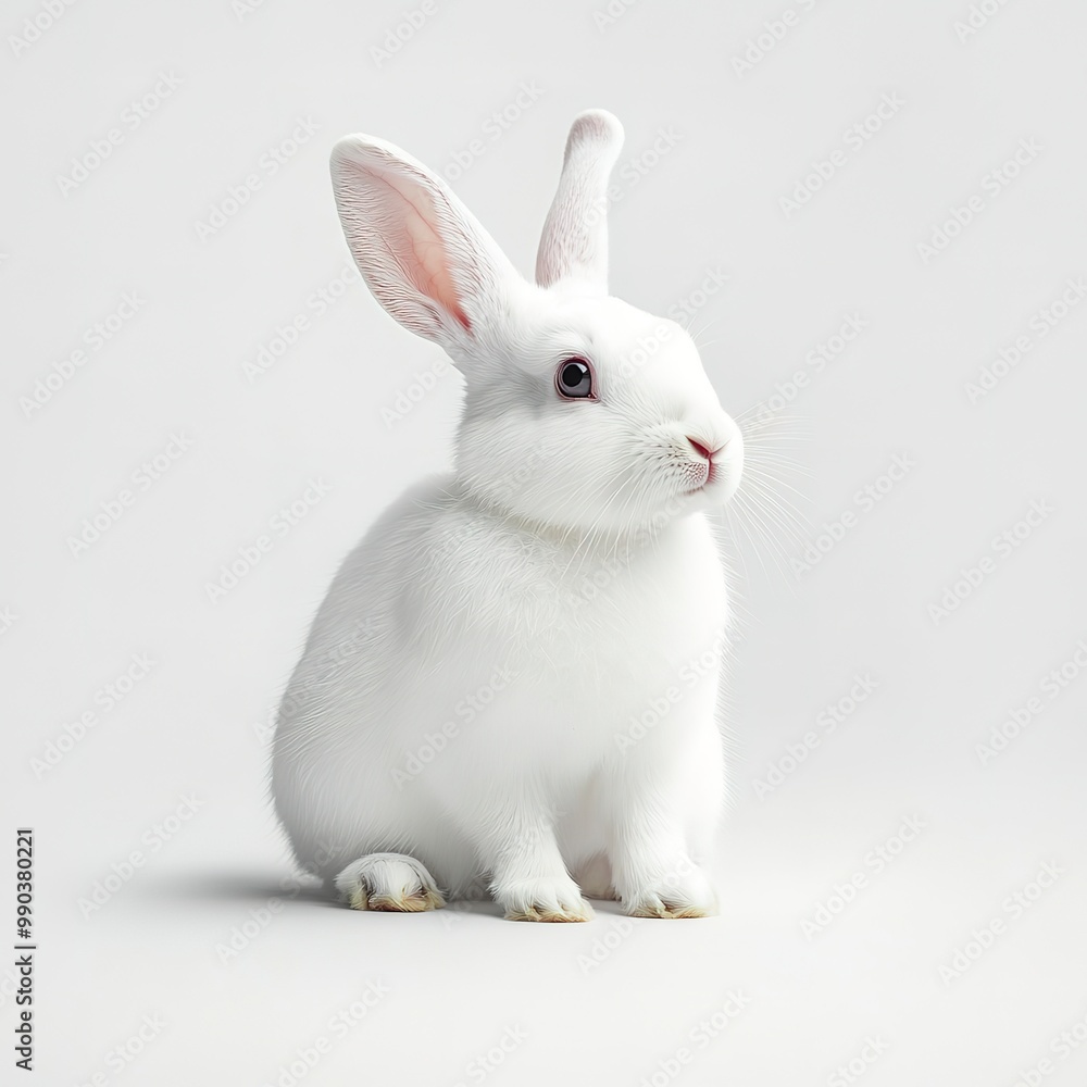 Fototapeta premium A white rabbit (portrait, sitting), animal bundle isolated on a white background 