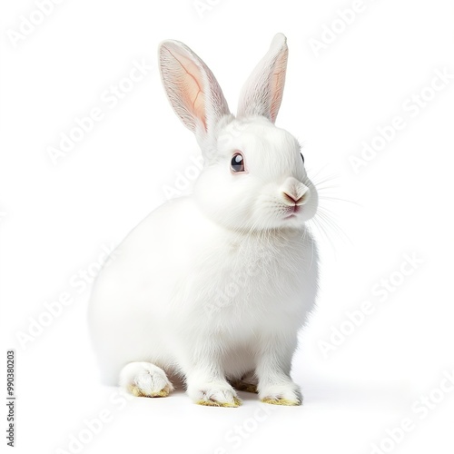 A white rabbit (portrait, sitting), animal bundle isolated on a white background 