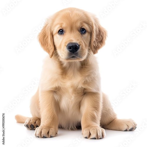 a puppy Golden Retriever dog isolated on white background 