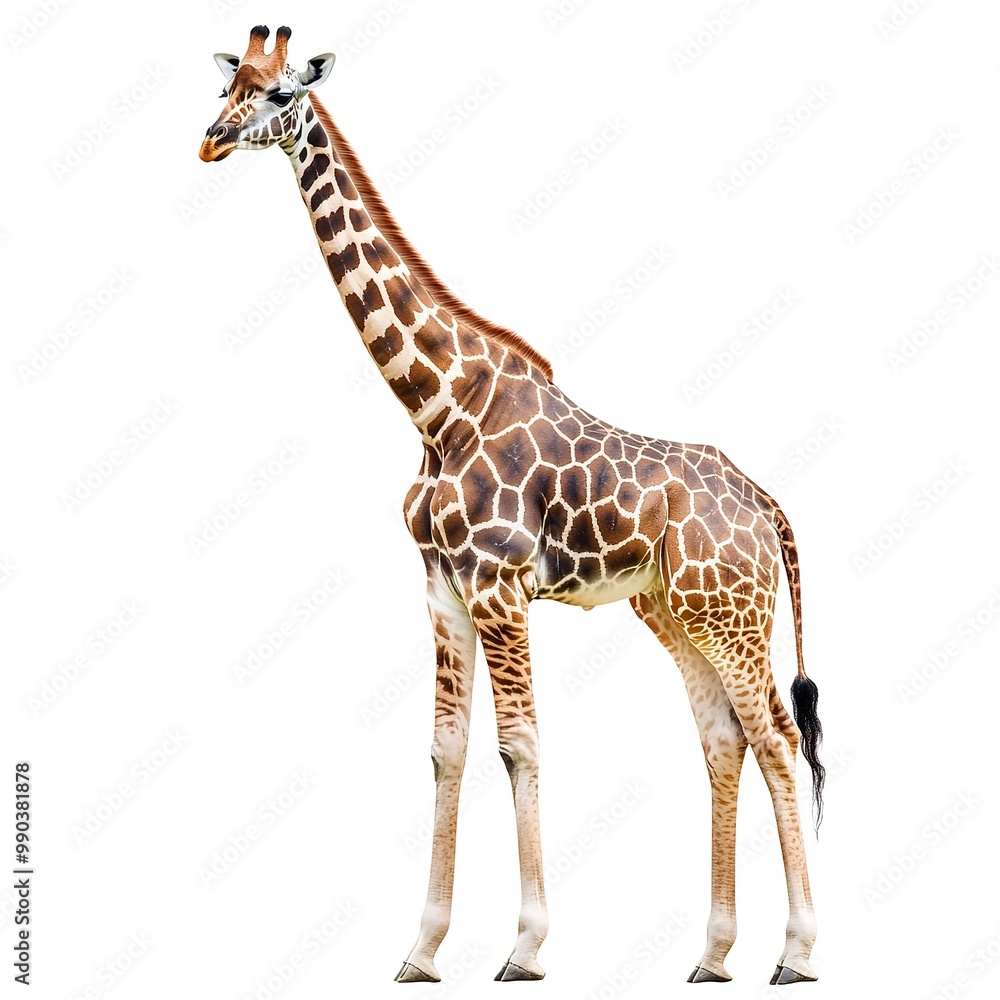 Fototapeta premium A Giraffe (portrait, standing), animal bundle isolated on a white background 