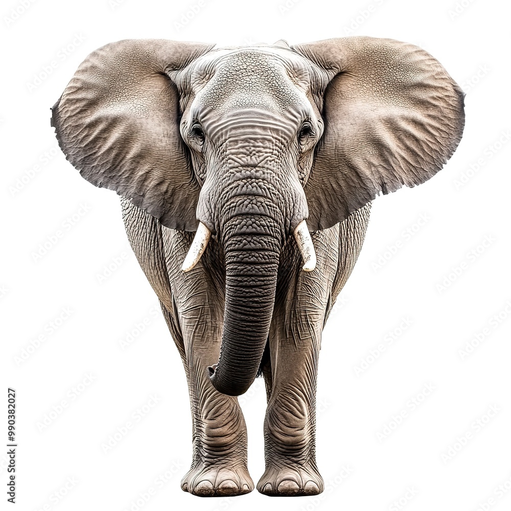 Fototapeta premium A Elephant (portrait, standing), animal bundle isolated on a white background