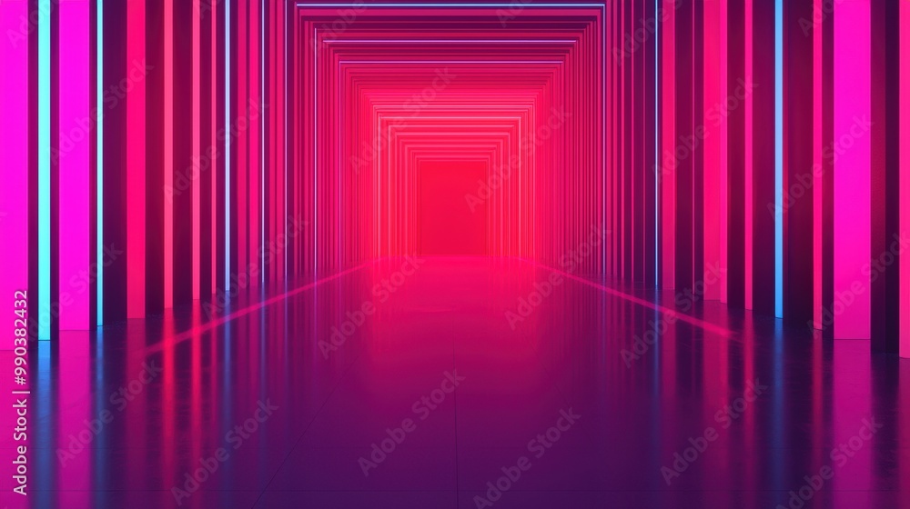 Neon Tunnel with Vibrant Colors and Reflection Neon Tunnel with Vibrant Colors and Reflection