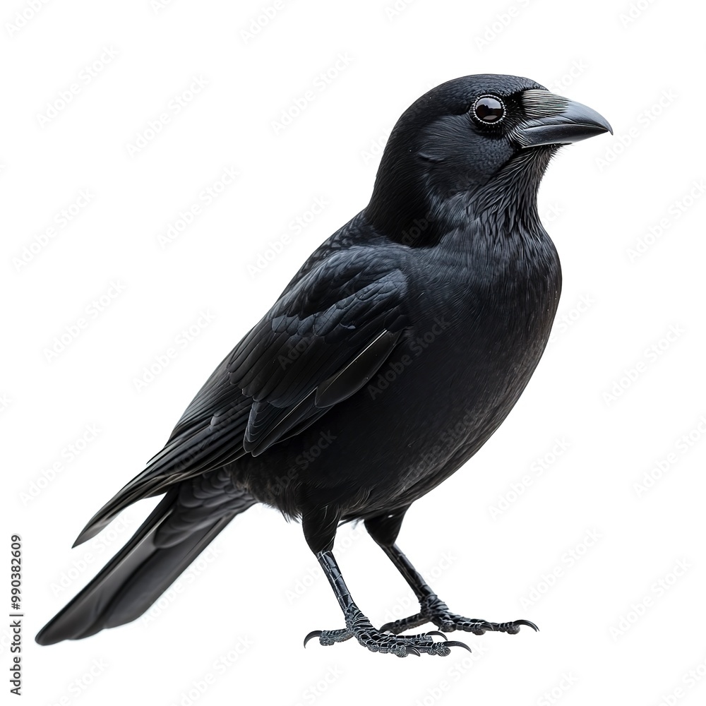 Fototapeta premium A black bird (portrait, standing), animal bundle isolated on a white background 