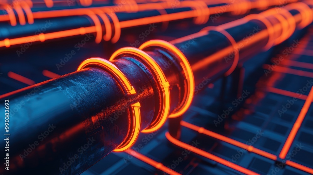 Neon Pipes with Glowing Elements in Dark Background Neon Pipes with Glowing Elements in Dark Background