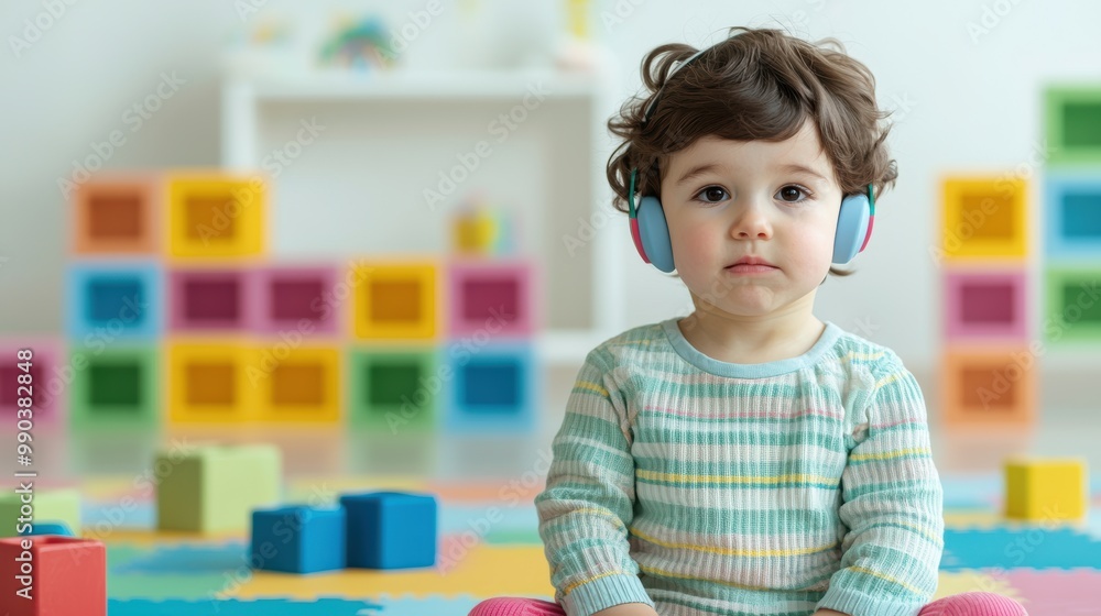 Child with Headphones Enjoying Playtime at Home Child with Headphones Enjoying Playtime at Home