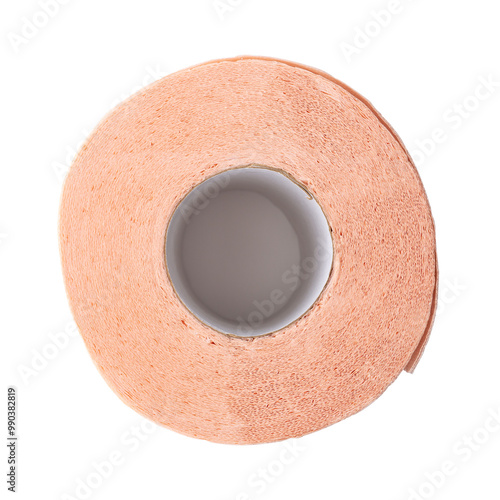 Toilet paper roll top view isolated on white background.