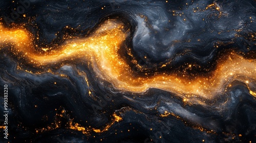 Abstract Swirling Galaxy with Gold Glitter