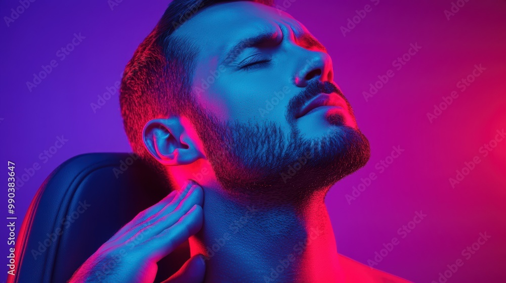 Man Relaxing with Colorful Neon Lighting Man Relaxing with Colorful Neon Lighting