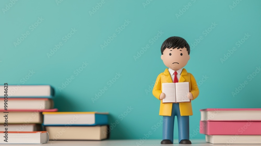 Figurine with Book on Colorful Background Figurine with Book on Colorful Background