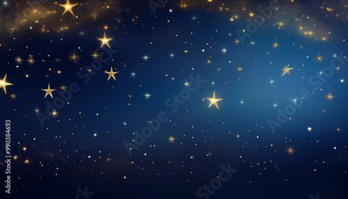 A navy blue background features a subtle gradient and twinkling golden stars, creating a sense of tranquility and wonder, perfect for a serene night sky or festive atmosphere.