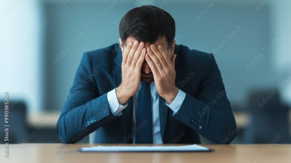 Businessman in Distress at the Office Table Businessman in Distress at the Office Table