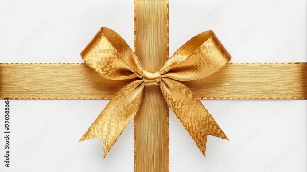 A close-up of a white gift box with a satin gold ribbon, festive holiday gift, hyper-realistic rendering, isolated on white background A close-up of a white gift box with a satin gold ribbon, festive holiday gift, hyper-realistic rendering, isolated on white background