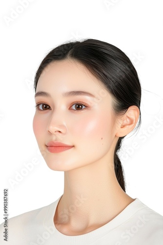 Glowing Close-Up Portrait of a Young Woman with Sleek Hair