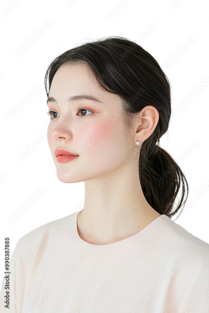 Glowing Close-Up Portrait of a Young Woman with Sleek Hair Glowing Close-Up Portrait of a Young Woman with Sleek Hair