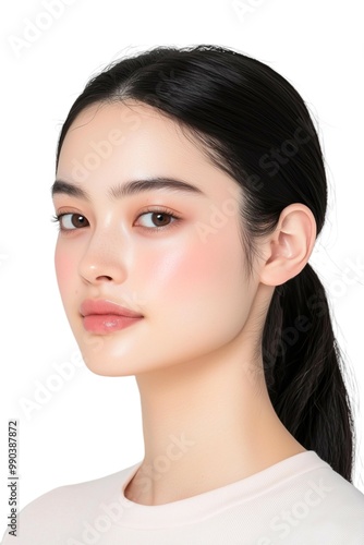 Glowing Close-Up Portrait of a Young Woman with Sleek Hair