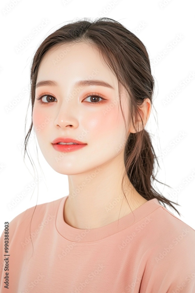 Glowing Close-Up Portrait of a Young Woman with Sleek Hair Glowing Close-Up Portrait of a Young Woman with Sleek Hair