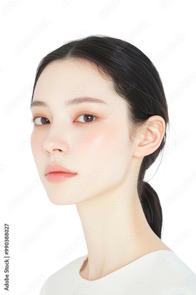 Glowing Close-Up Portrait of a Young Woman with Sleek Hair Glowing Close-Up Portrait of a Young Woman with Sleek Hair