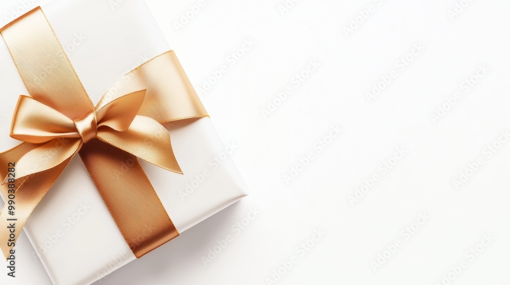 A luxurious white present tied with a golden ribbon and bow, soft shadows and smooth texture, digital painting, isolated on white background A luxurious white present tied with a golden ribbon and bow, soft shadows and smooth texture, digital painting, isolated on white background