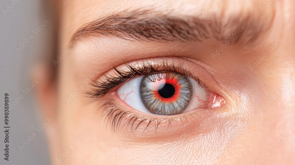 Unique Close-Up of an Eye with Red Accent Detail Unique Close-Up of an Eye with Red Accent Detail