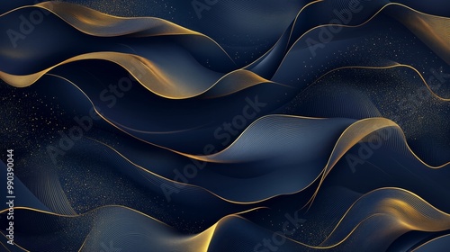 Navy blue Gold abstract wave line arts background vector. Luxury wall paper design for prints, wall arts and home decoration, cover and packaging design.