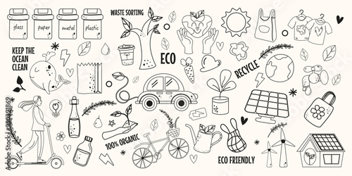 Сollection outline doodle eco friendly cute elements flat design